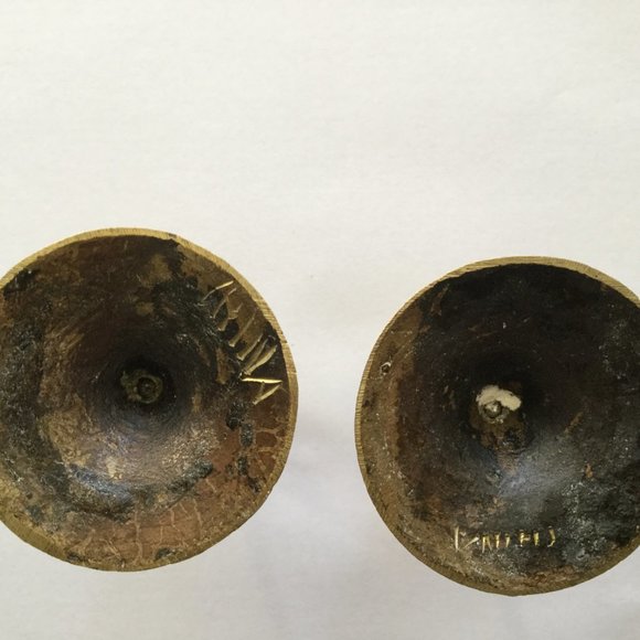 vintage antique solid brass candlestick holders pair marked china - Picture 4 of 5